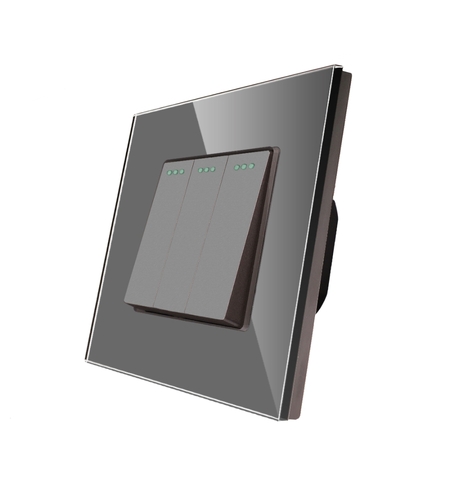 Intrerupator Triplu Mecanic LUXION cu Rama din Sticla, gri