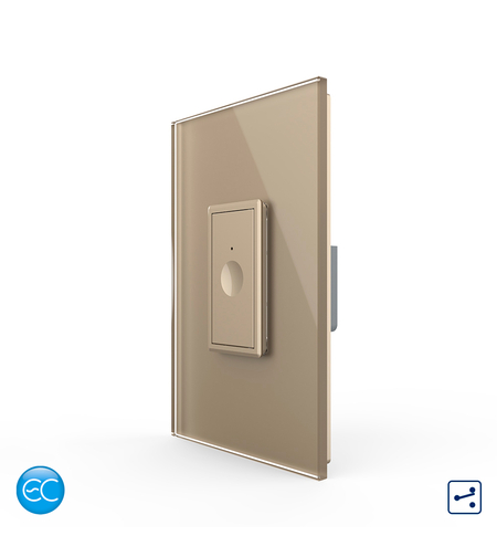 Intrerupator Simplu Cap Scara / Cruce cu Touch Livolo cu Rama Din Sticla 1M, Zigbee EC - Serie Noua, auriu