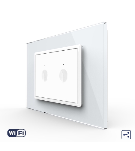 Intrerupator Dublu Cap Scara / Cruce Wi-Fi cu Touch LIVOLO cu rama din sticla, standard italian – Serie Noua, Alb