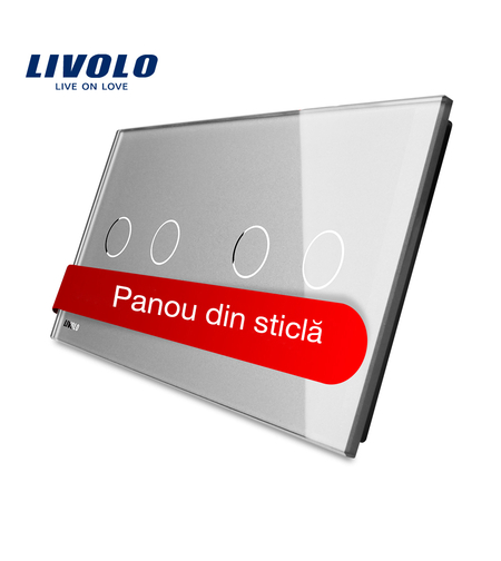 Panou intrerupator dublu+dublu cu touch Livolo din sticla, gri
