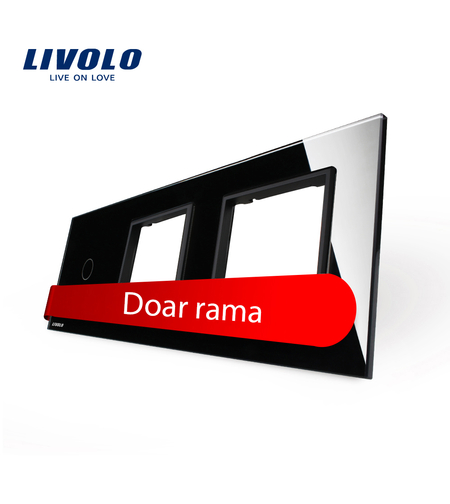 Panou intrerupator simplu cu touch si 2 prize Livolo din sticla, negru
