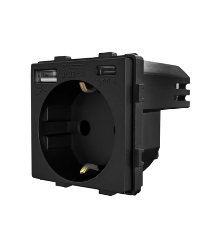 Modul Priza Simpla + USB-A + USB-C LUXION, negru