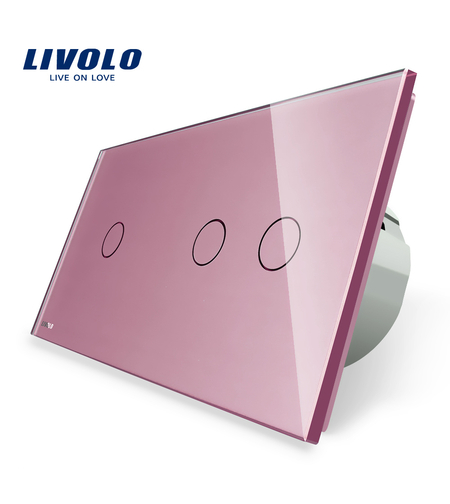 Intrerupator simplu + dublu cu touch Livolo din sticla, roz