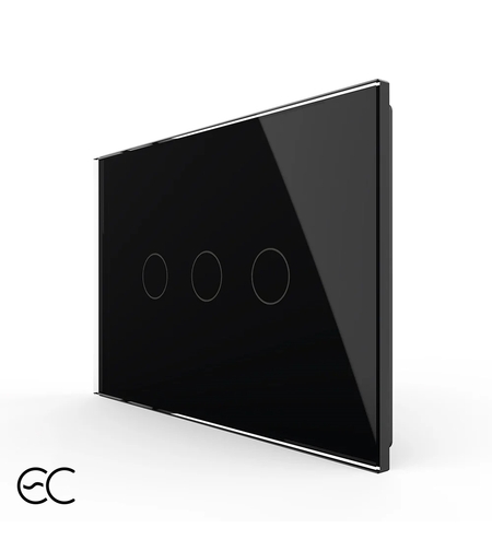Intrerupator triplu cu touch Livolo din sticla, standard Italian, protocol ZigBee EC - Serie noua, negru