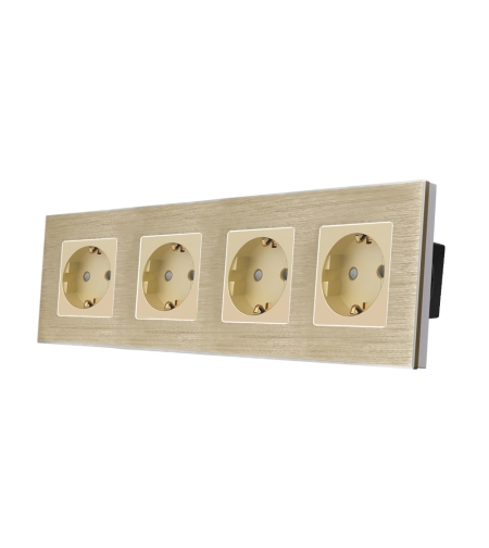 Priza Cvadrupla LUXION cu rama din aluminiu, auriu