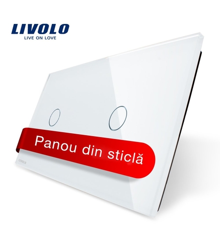 Panou intrerupator simplu+simplu cu touch Livolo din sticla, alb