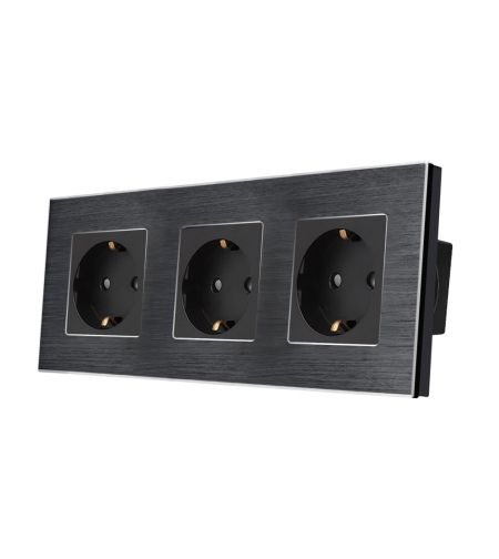 Priza Tripla LUXION cu rama din aluminiu, negru