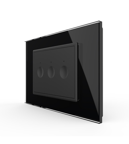 Intrerupator triplu cu touch Livolo cu rama din sticla, standard Italian - Serie noua, negru