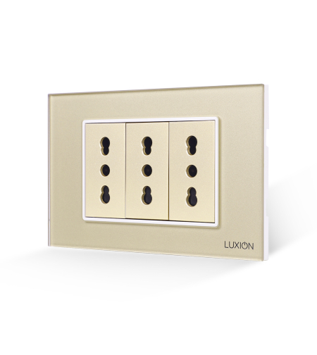Priza Tripla cu Rama din Sticla LUXION, Standard Italian, 3M, auriu