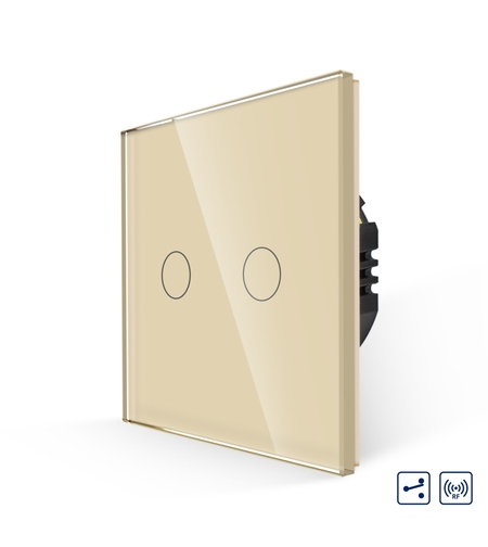 Intrerupator Dublu Cap Scara cu Touch din Sticla LUXION, RF433, auriu