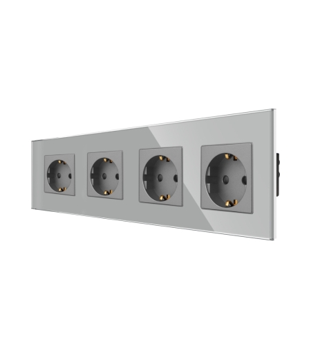 Priza Cvadrupla LUXION cu rama din sticla, gri