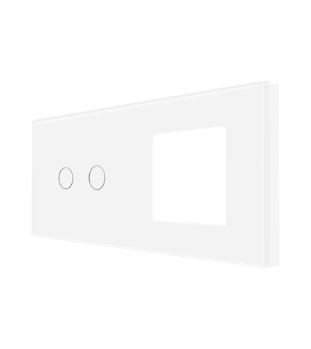 Panou Intrerupator Dublu cu Touch si Priza Simpla Din Sticla LUXION, alb