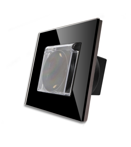 Priza Simpla cu Capac de Protectie cu Rama din Sticla LUXION, negru