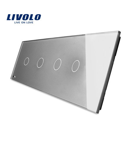 Panou 4 intrerupatoare simple cu touch Livolo din sticla, gri