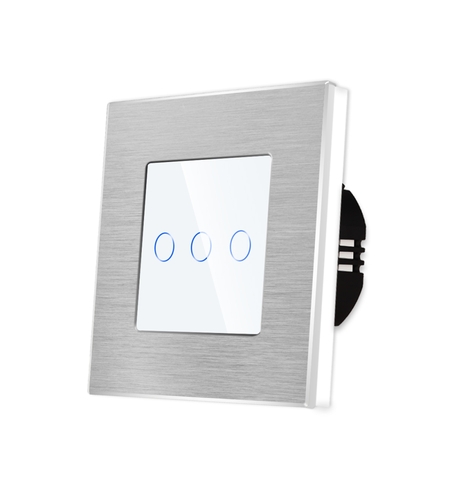 Intrerupator Triplu cu Touch din Sticla si Rama de Aluminiu LUXION, 500W, alb