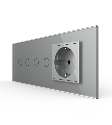 Intrerupator Dublu + Dublu + Priza LIVOLO cu Rama Din Sticla, Standard Italian, 6M, gri