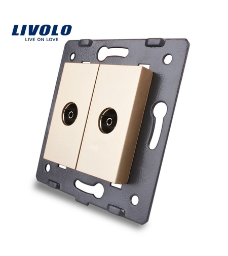 Priza dubla TV Livolo fara rama din sticla, auriu