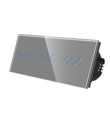 Intrerupator Triplu + Triplu + Triplu cu Touch din Sticla LUXION, gri