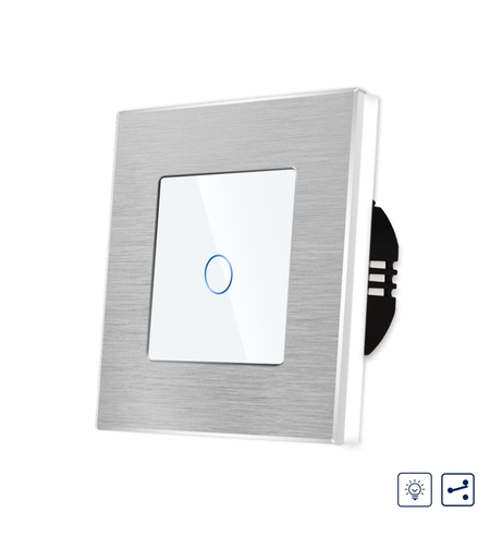 Intrerupator Simplu cu Variator Cap Scara / Cruce cu Touch si Rama din Aluminiu LUXION, alb