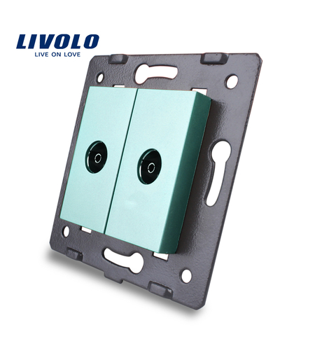 Priza dubla TV Livolo fara rama din sticla, verde