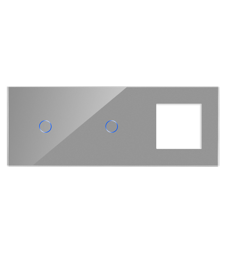 Panou Intrerupator Simplu + Simplu si Priza cu Touch din Sticla LUXION, gri