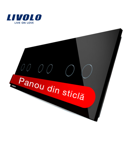Panou intrerupator dublu+dublu+dublu cu touch Livolo din sticla, negru