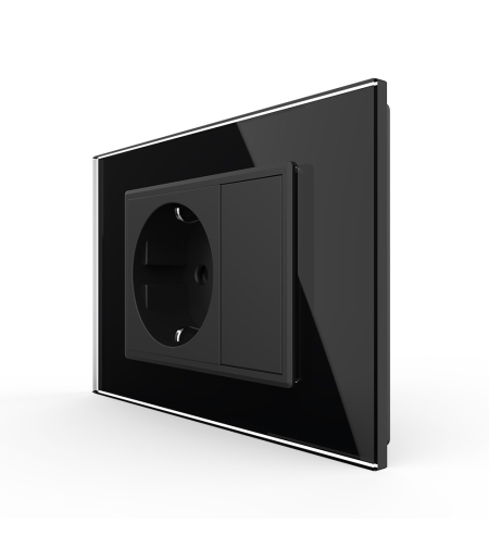 Priza simpla cu blank Livolo cu rama din sticla 3M, standard Italian, Serie noua, negru