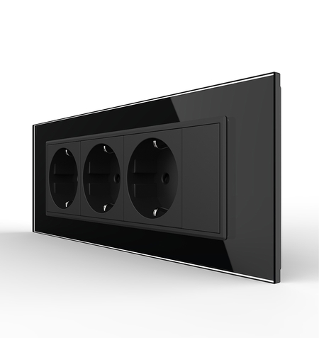 Priza tripla cu blank Livolo cu rama din sticla 6/7 module - standard Italian, negru