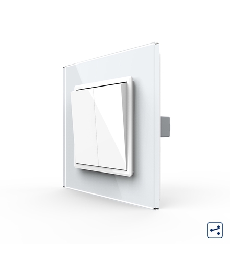 Intrerupator Dublu Mecanic Cap Scara LIVOLO cu Rama din Sticla - Serie Noua, alb