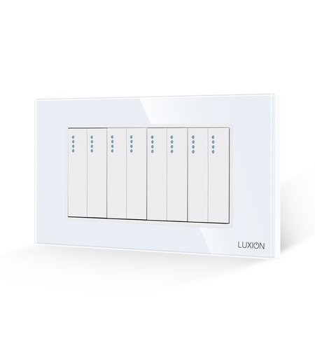 Intrerupator Mecanic 8 Posturi LUXION cu Rama din Sticla, Standard Italian, 4M, alb