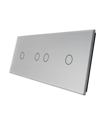 Panou intrerupator simplu+ dublu + simplu cu touch LIVOLO din sticla, gri