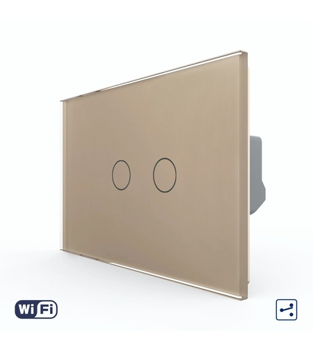 Intrerupator Dublu Cap Scara / Cruce Wi-Fi cu Touch LIVOLO, standard italian, auriu