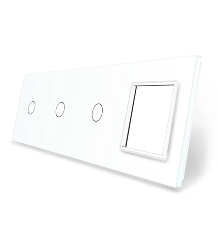 Panou 3 intrerupatoare simple si 1 priza LIVOLO din sticla, alb