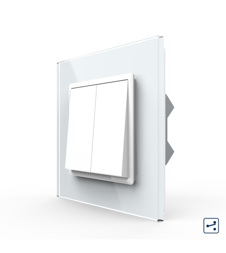 Intrerupator Dublu Mecanic Cap Cruce LIVOLO cu Rama din Sticla - Serie Noua, alb