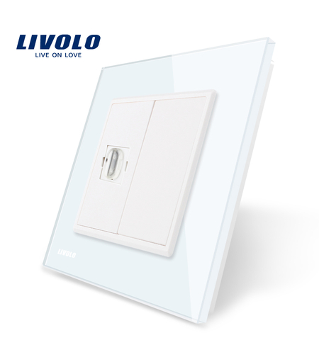 Priza simpla HDMI Livolo cu rama din sticla, alb