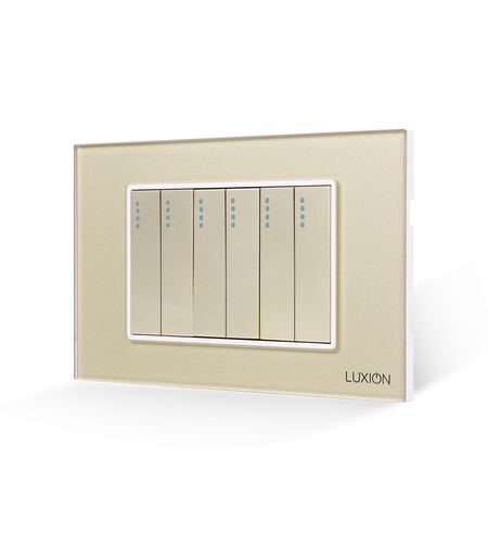 Intrerupator Mecanic 6 Posturi LUXION cu Rama din Sticla, Standard Italian, 3M, auriu