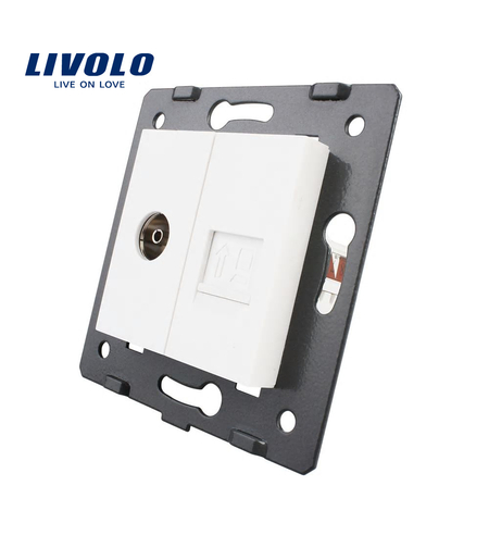 Priza dubla televizor + priza internet Livolo, alb