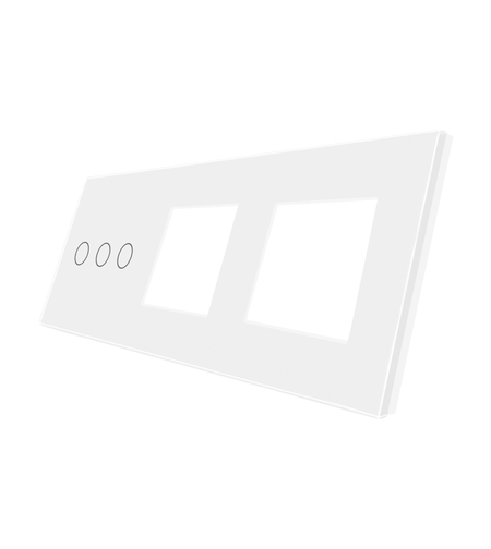 Panou Intrerupator Triplu cu Touch si 2 Prize Din Sticla LUXION, alb