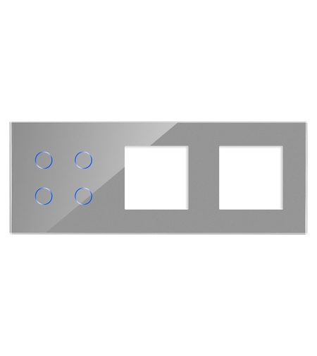 Panou Intrerupator Cvadruplu cu Touch si 2 Prize Simple Din Sticla LUXION, gri