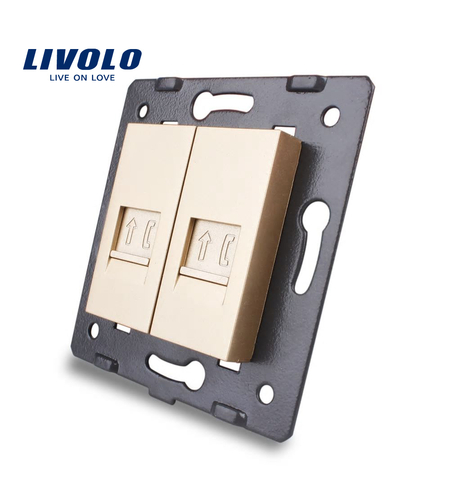 Priza dubla telefon Livolo, auriu