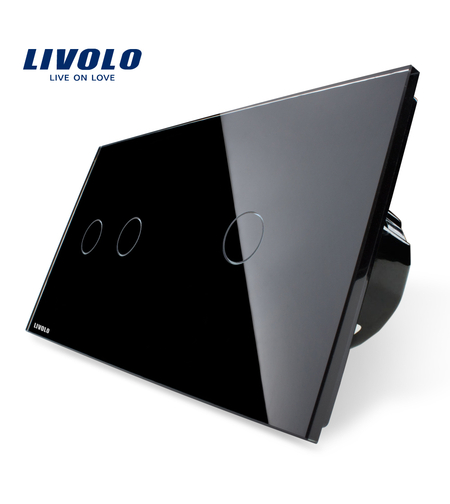 Intrerupator dublu + simplu cu touch Livolo din sticla, negru