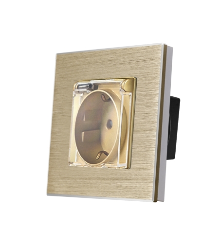 Priza Simpla cu Capac de Protectie LUXION cu rama din aluminiu, auriu