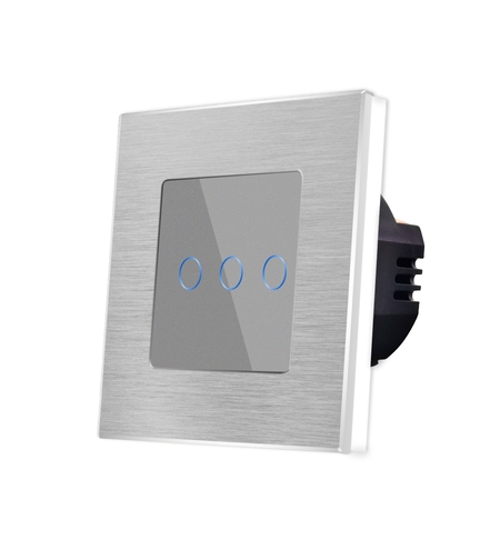 Intrerupator Triplu cu Touch din Sticla si Rama de Aluminiu LUXION, gri
