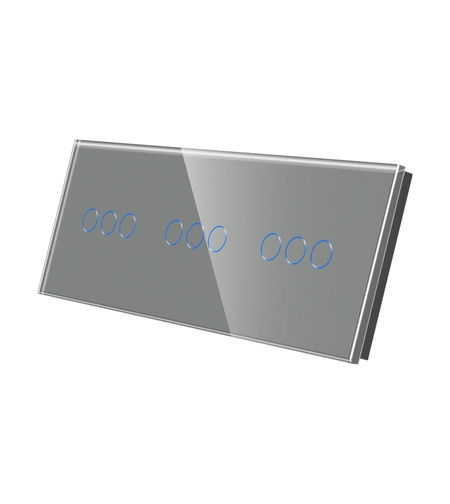 Panou Intrerupator Triplu + Triplu + Triplu cu Touch Din Sticla LUXION, gri