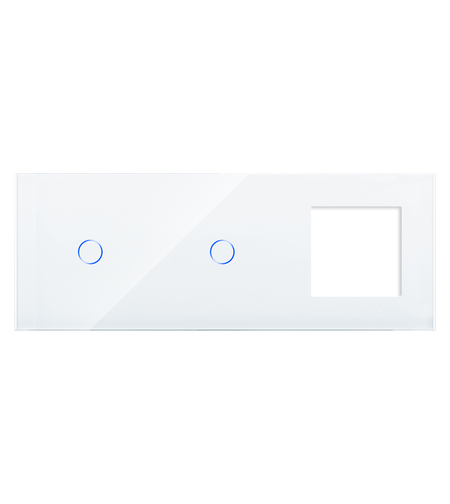 Panou Intrerupator Simplu + Simplu si Priza cu Touch din Sticla LUXION, alb