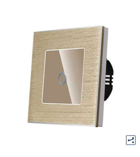 Intrerupator Simplu Cap Scara / Cruce cu Touch din Sticla si Rama de Aluminiu LUXION, Serie A, auriu