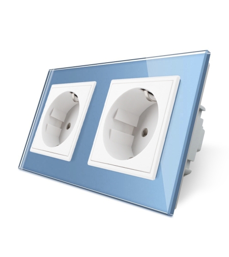Priza dubla Livolo cu rama din sticla, albastru