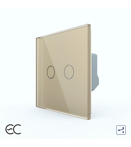Intrerupator Dublu Cap Scara / Cruce cu Touch LIVOLO din Sticla - Protocol ZigBee EC, auriu