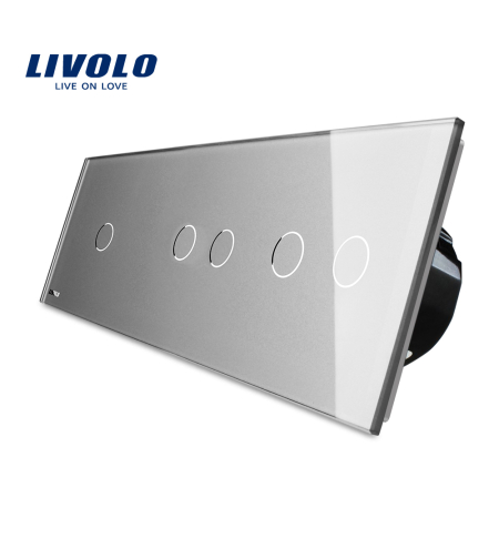 Intrerupator cu touch simplu+dublu+dublu LIVOLO din sticla, gri