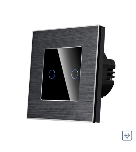 Intrerupator Dublu cu Variator si Touch din Sticla si Rama de Aluminiu LUXION, negru
